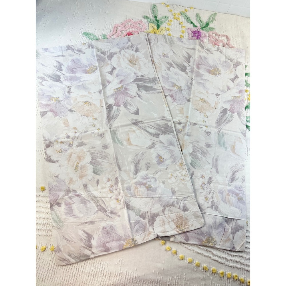 Vintage Sears Roebuck Floral Pillowcase Set Queen Lavender Mauve USA Made 2pc